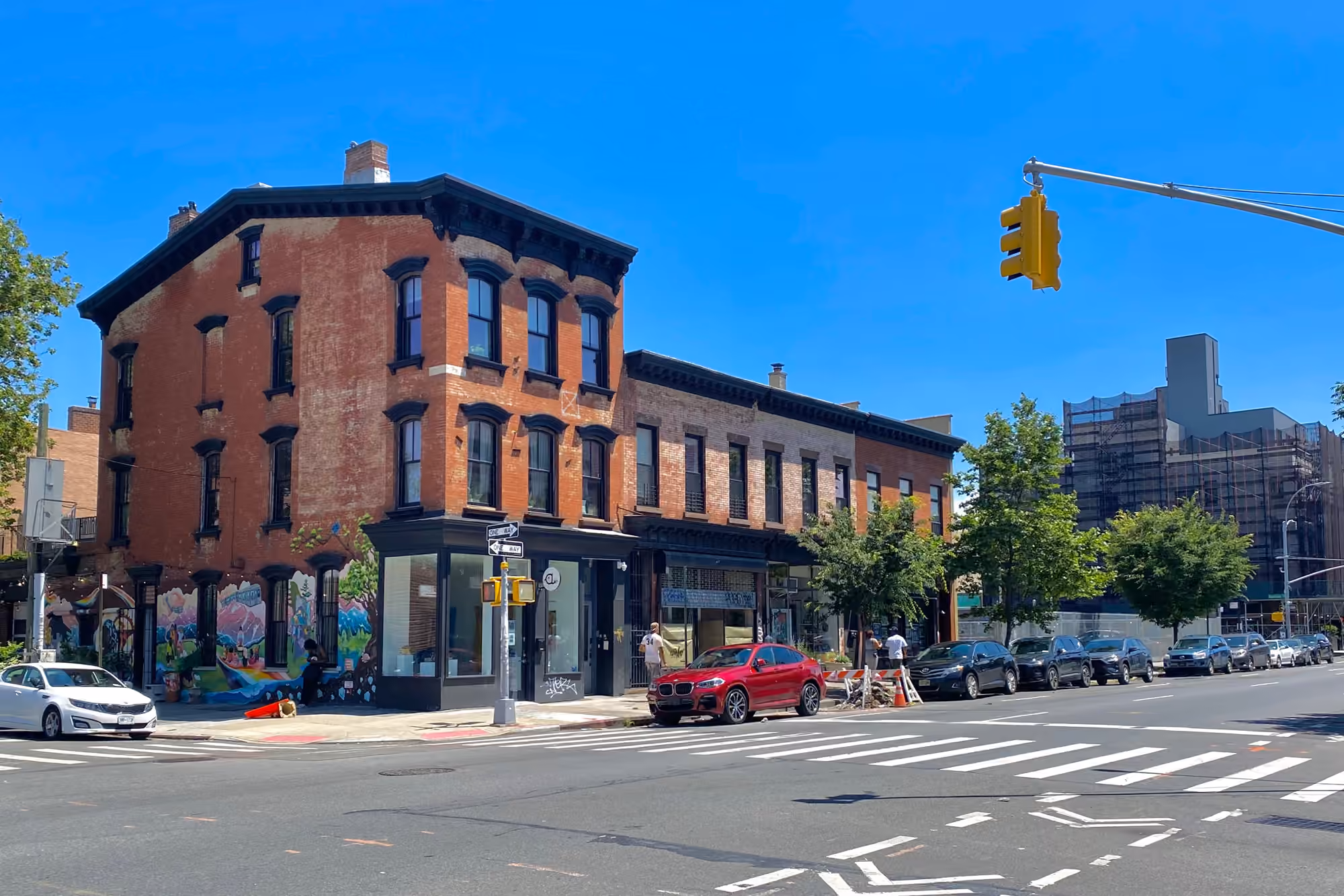 Brick residential buildings on Bedford Avenue in Bedford-Stuyvesant