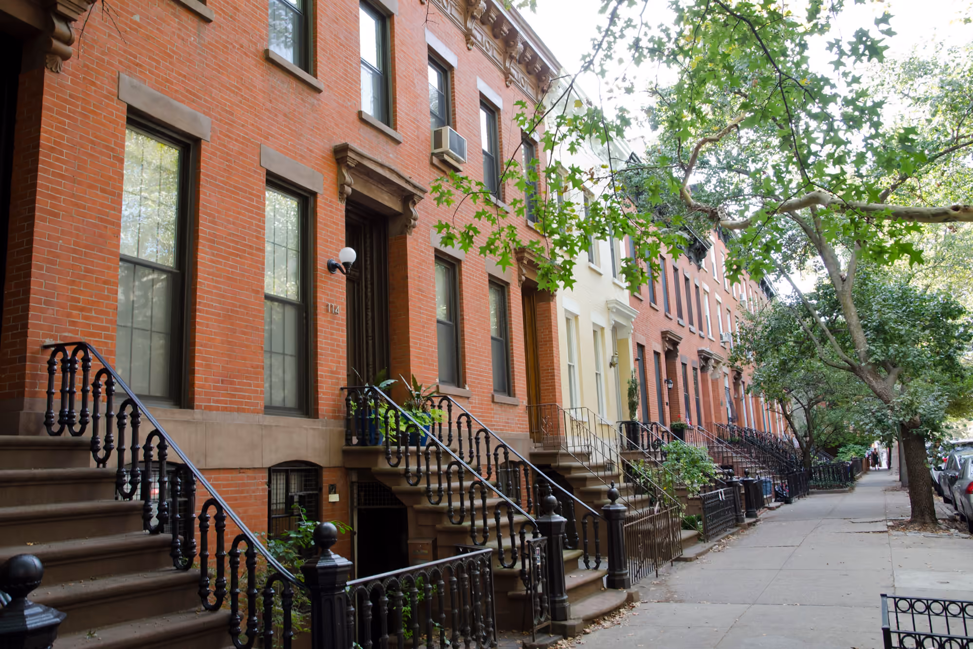 Brick townhouses and raised stoops in the Boerum Hill Historic District