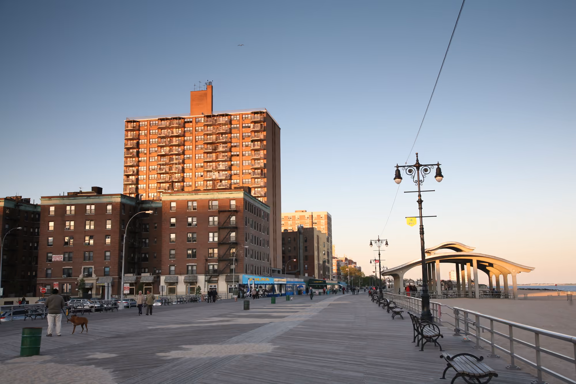 Residential buildings along the Brighton Beach boardwalk