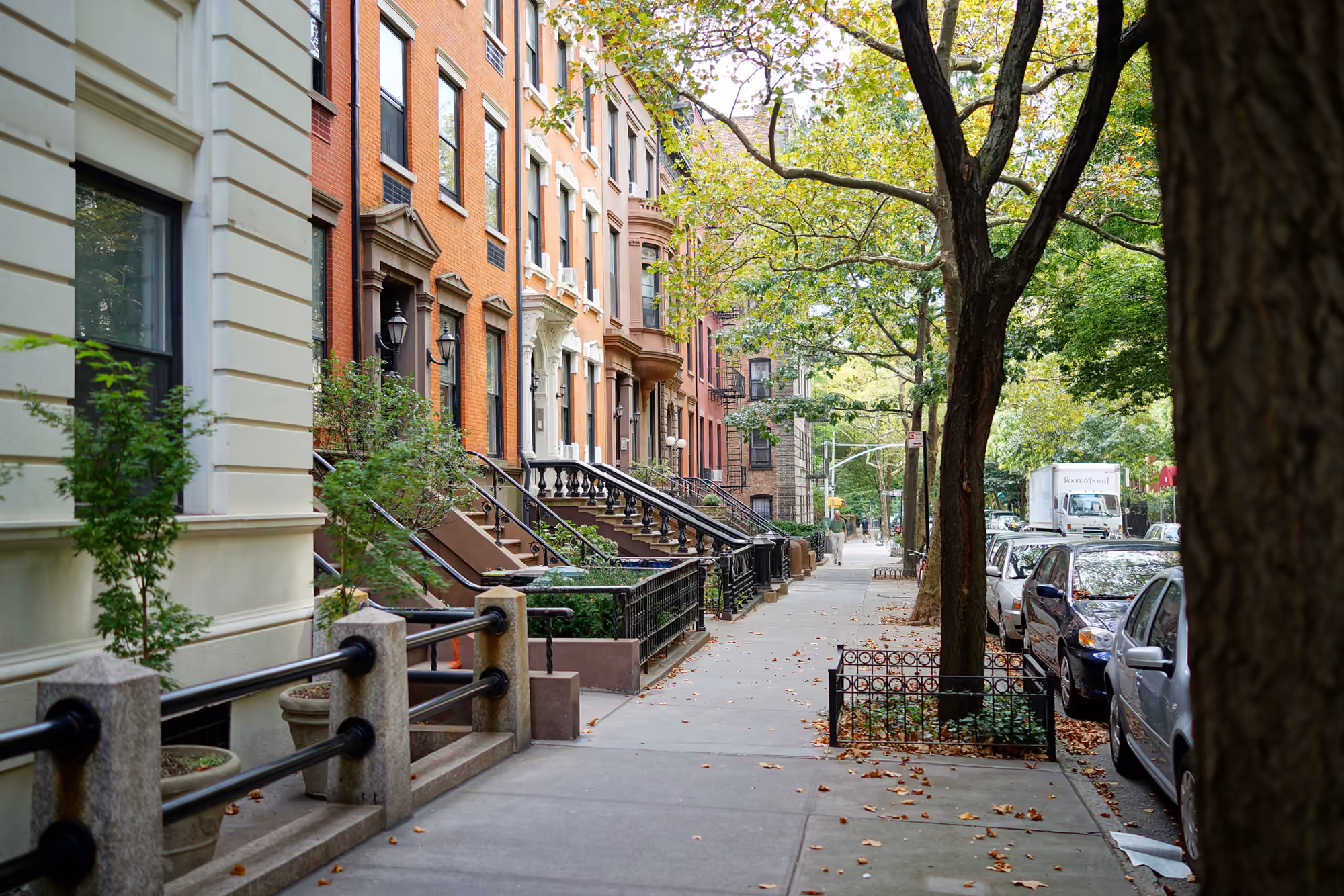 Tree-lined rowhouse street in Brooklyn Heights