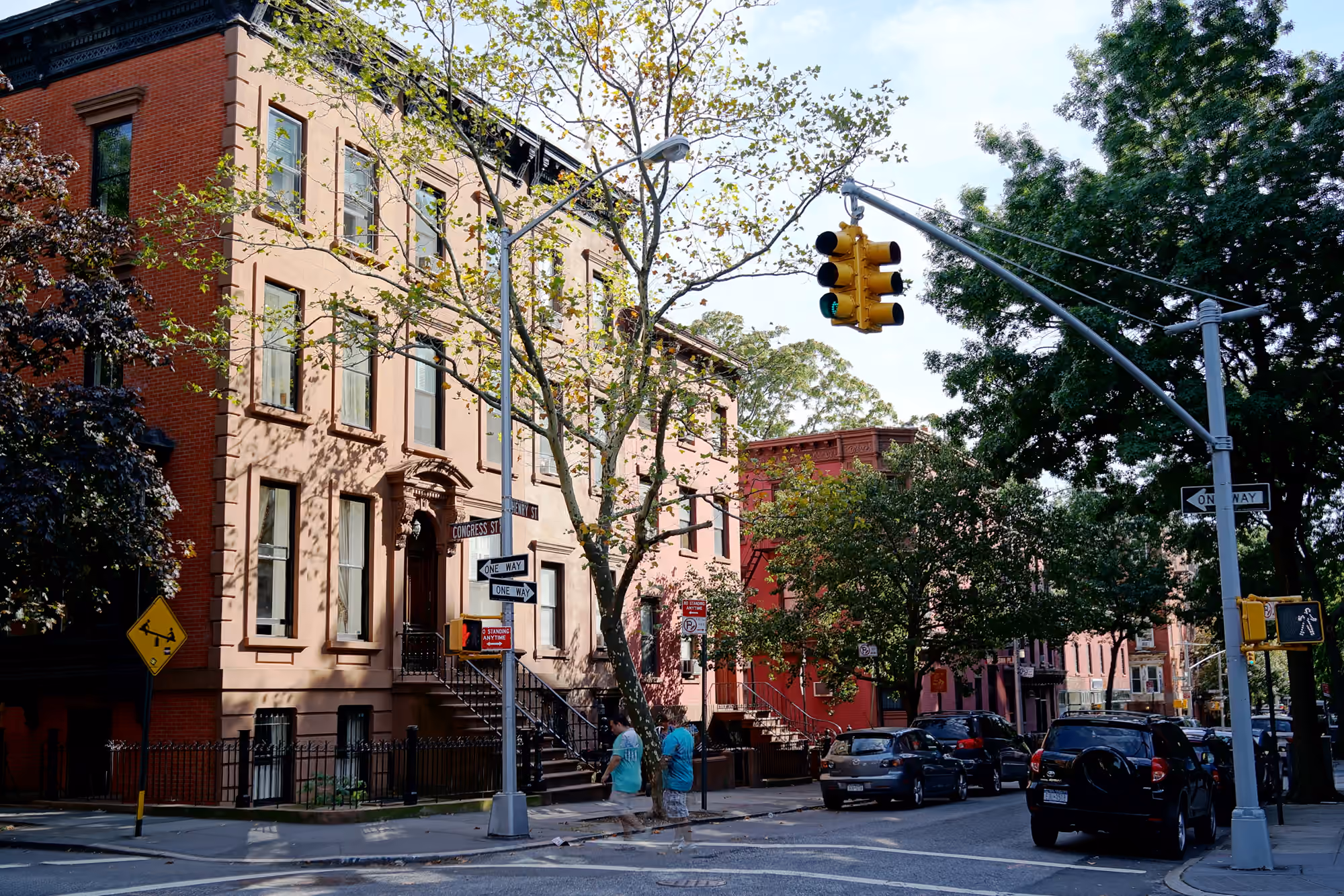 Historic residential buildings at Henry and Congress Streets in Cobble Hill