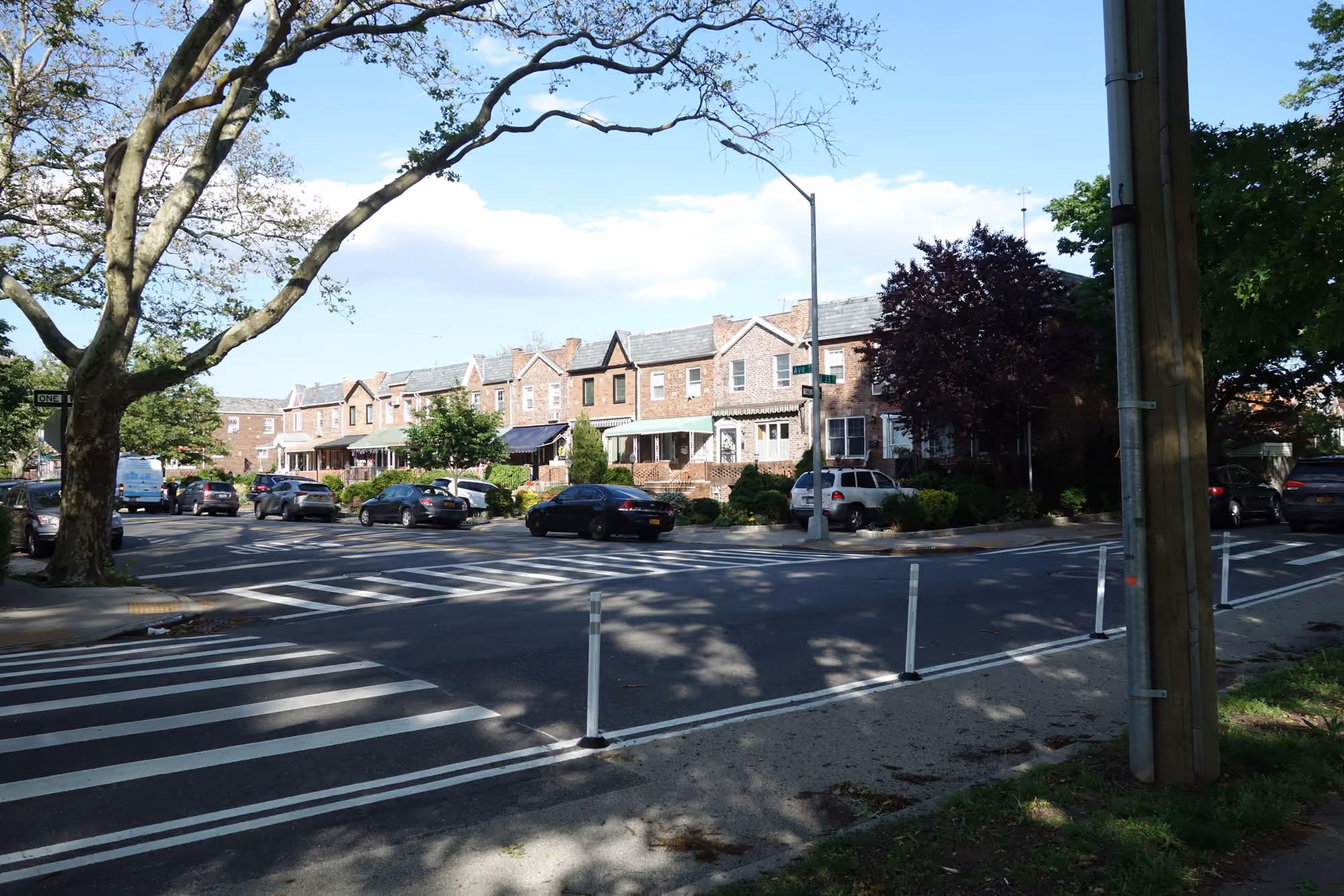 Homes and trees near Avenue T and East 33rd Street in Marine Park