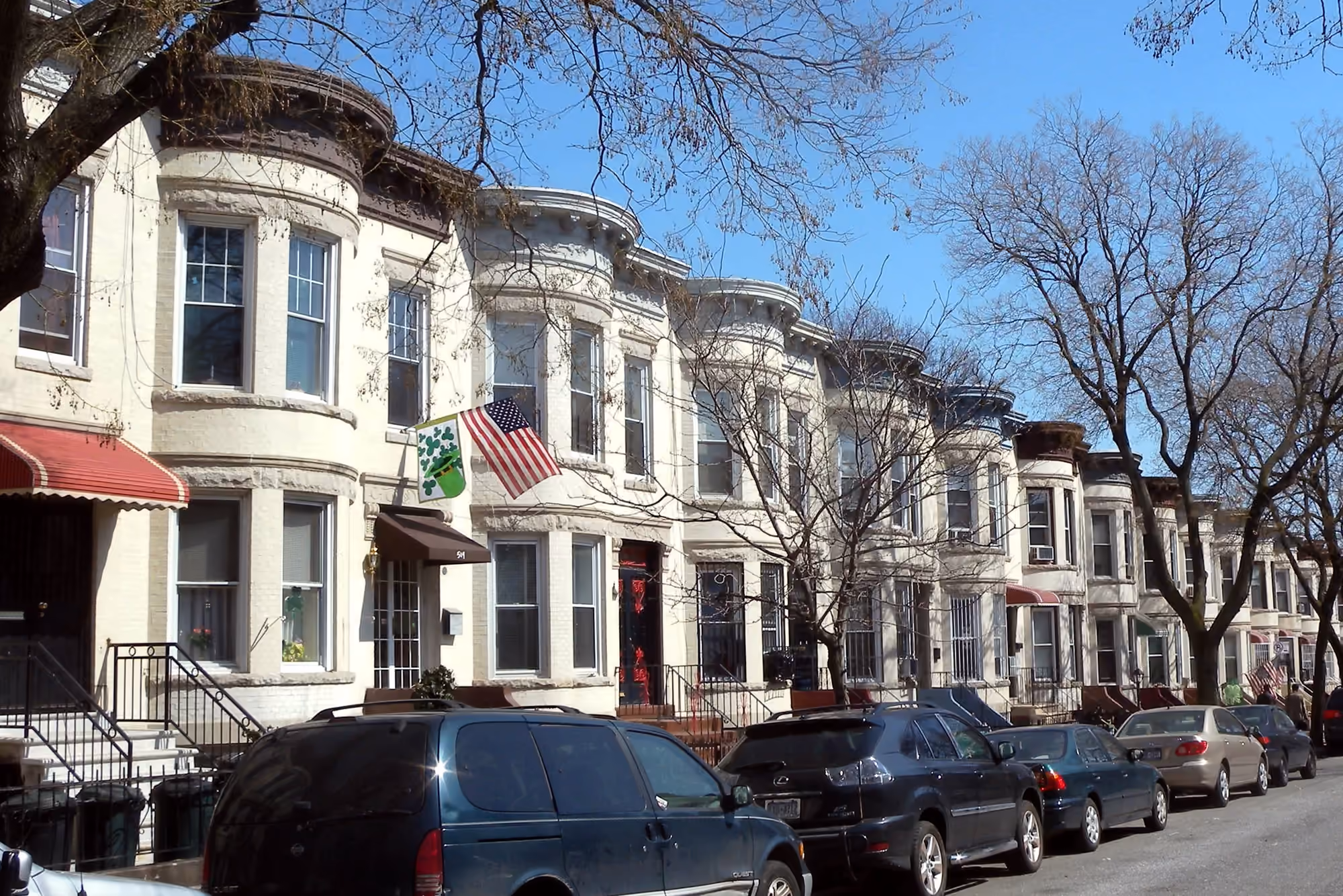Stone-fronted rowhouses near 62nd Street and Fifth Avenue in Sunset Park