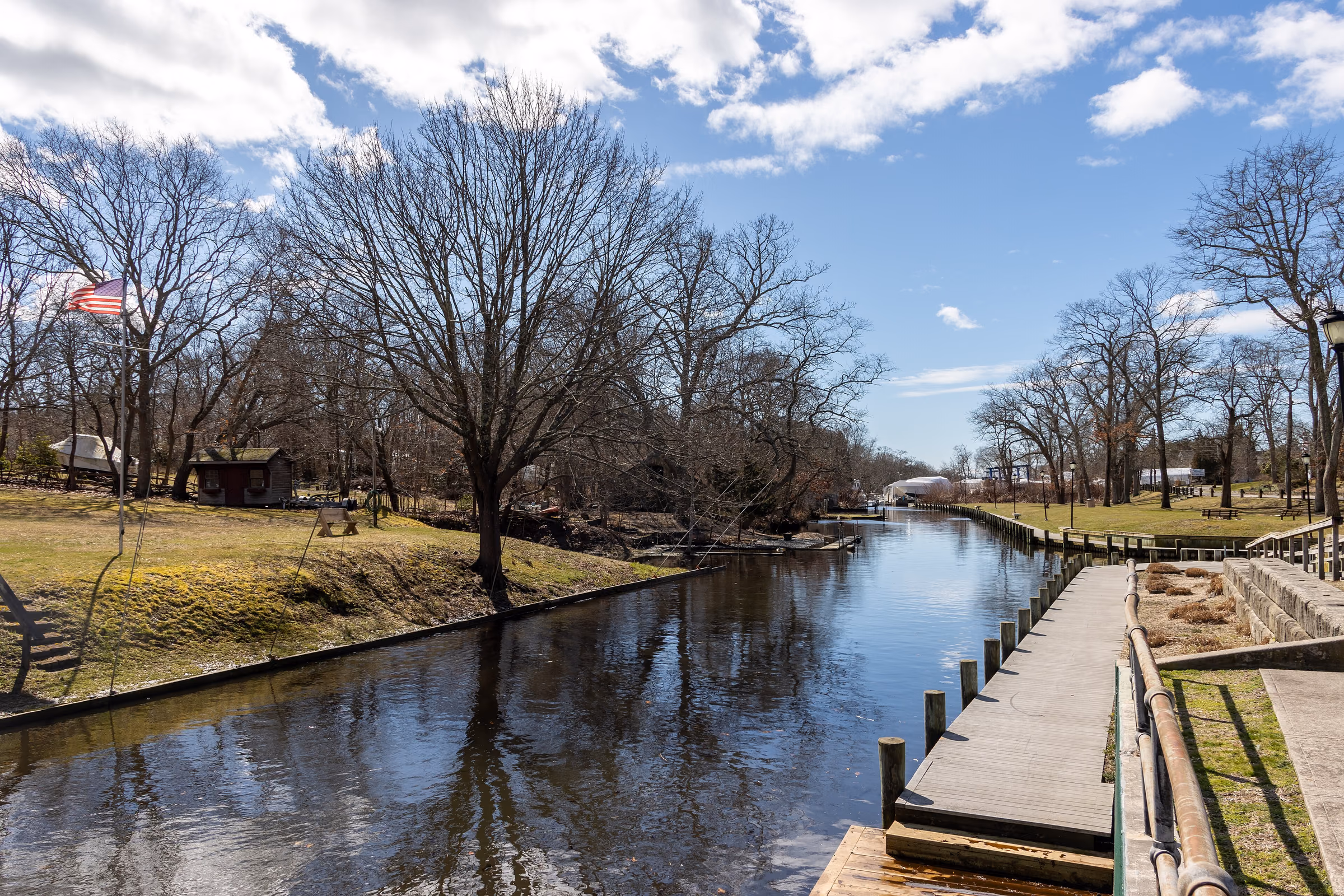 Creek and park scenery in Center Moriches, New York