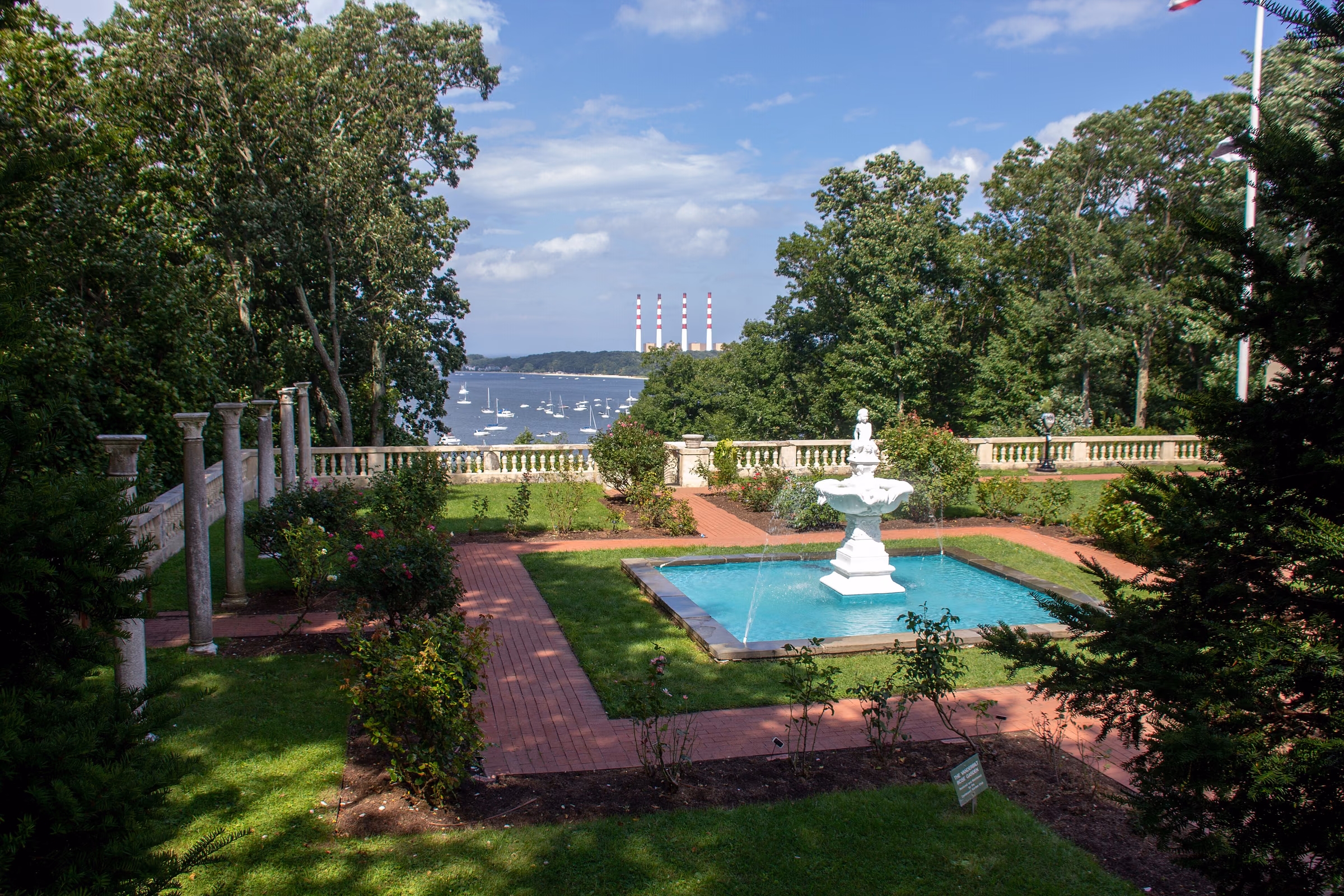 Vanderbilt Estate garden and harbor view in Centerport, New York