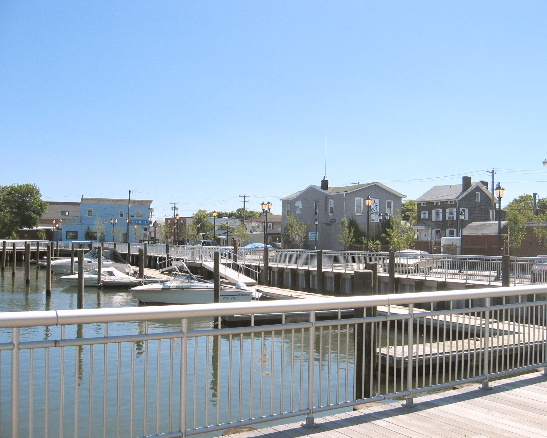 Waterfront dock and houses in East Rockaway, New York