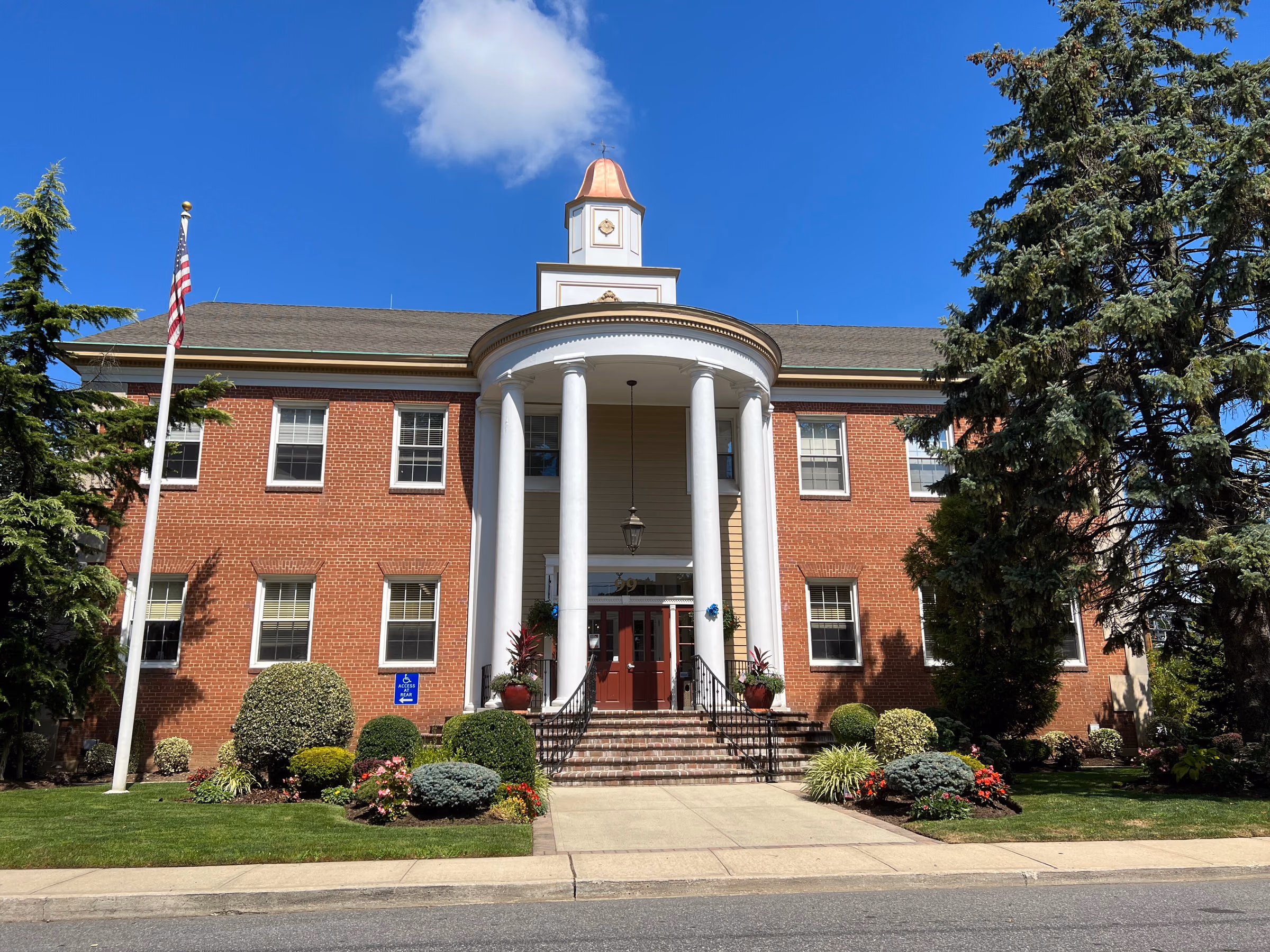 Malverne Village Hall and landscaped entrance