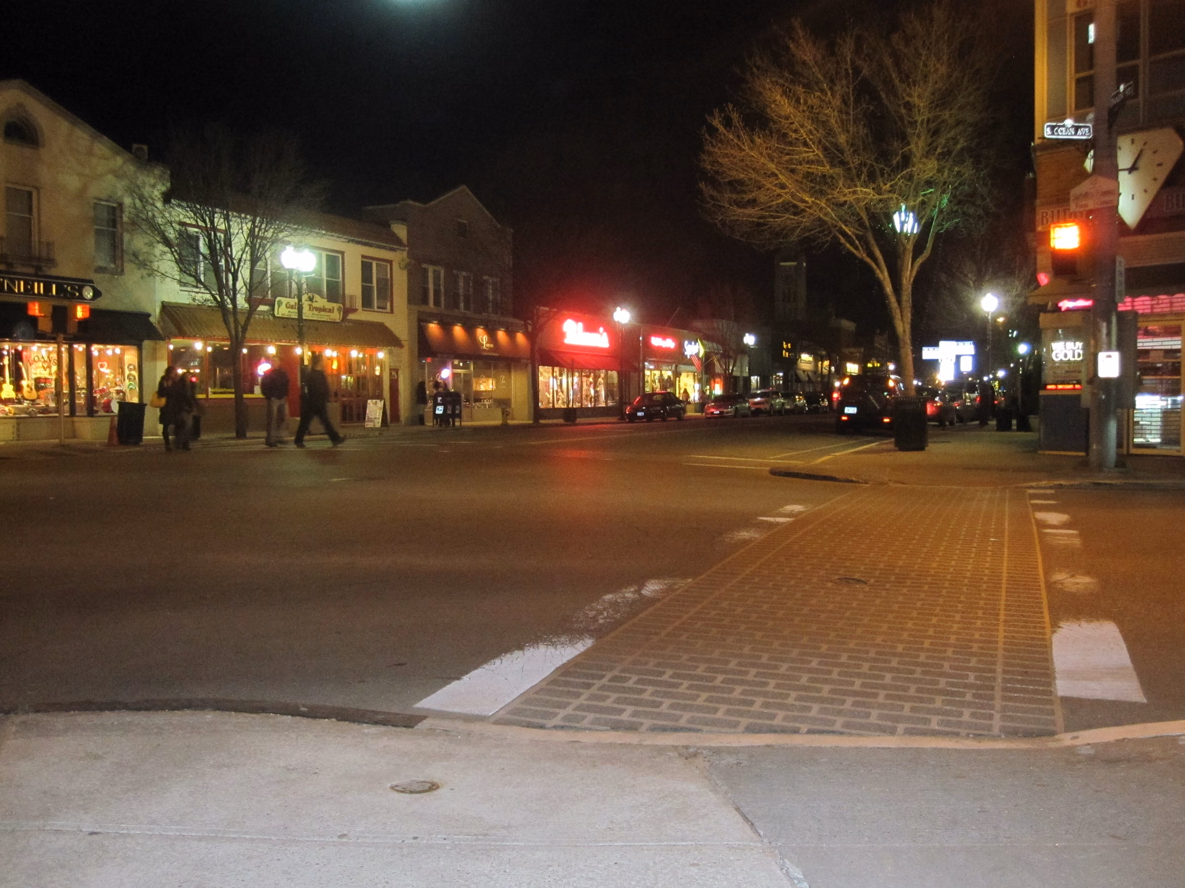 Patchogue Main Street illuminated at night