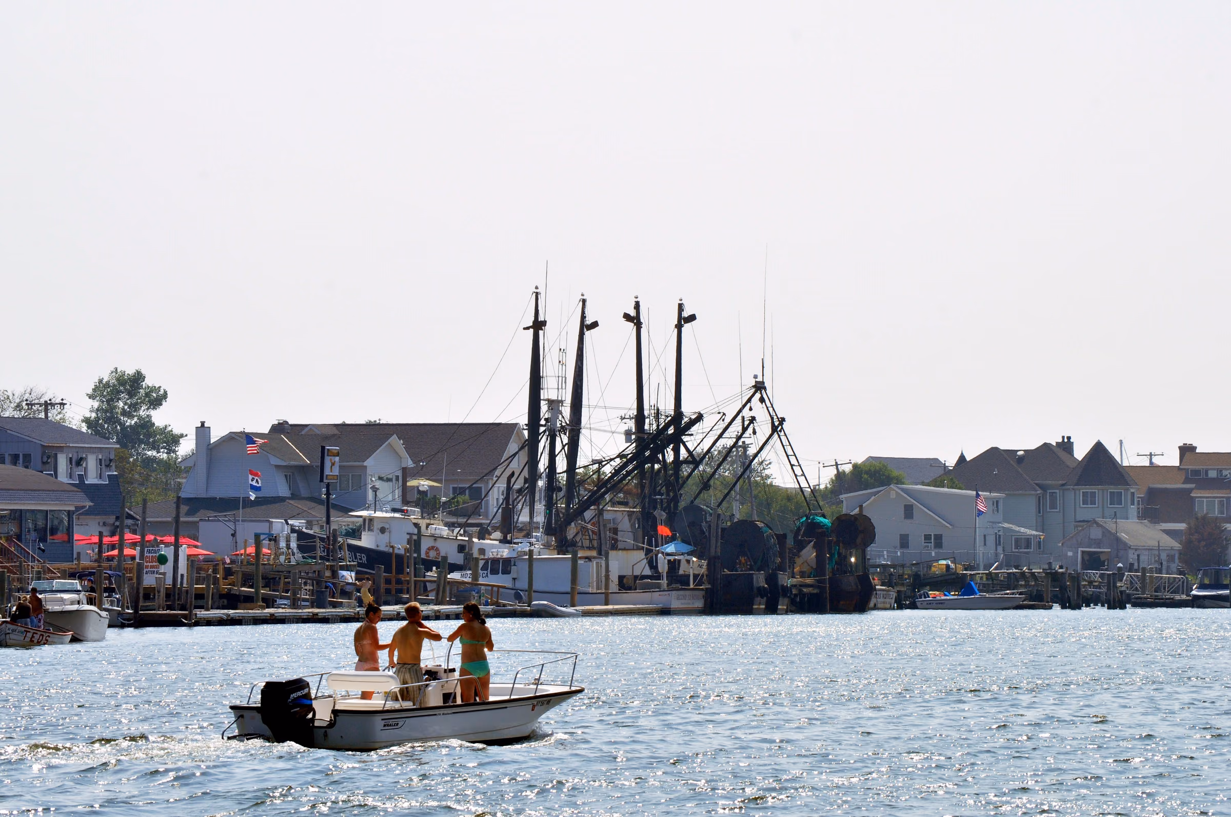 Waterfront boats and homes at Point Lookout, seen from Reynolds Channel