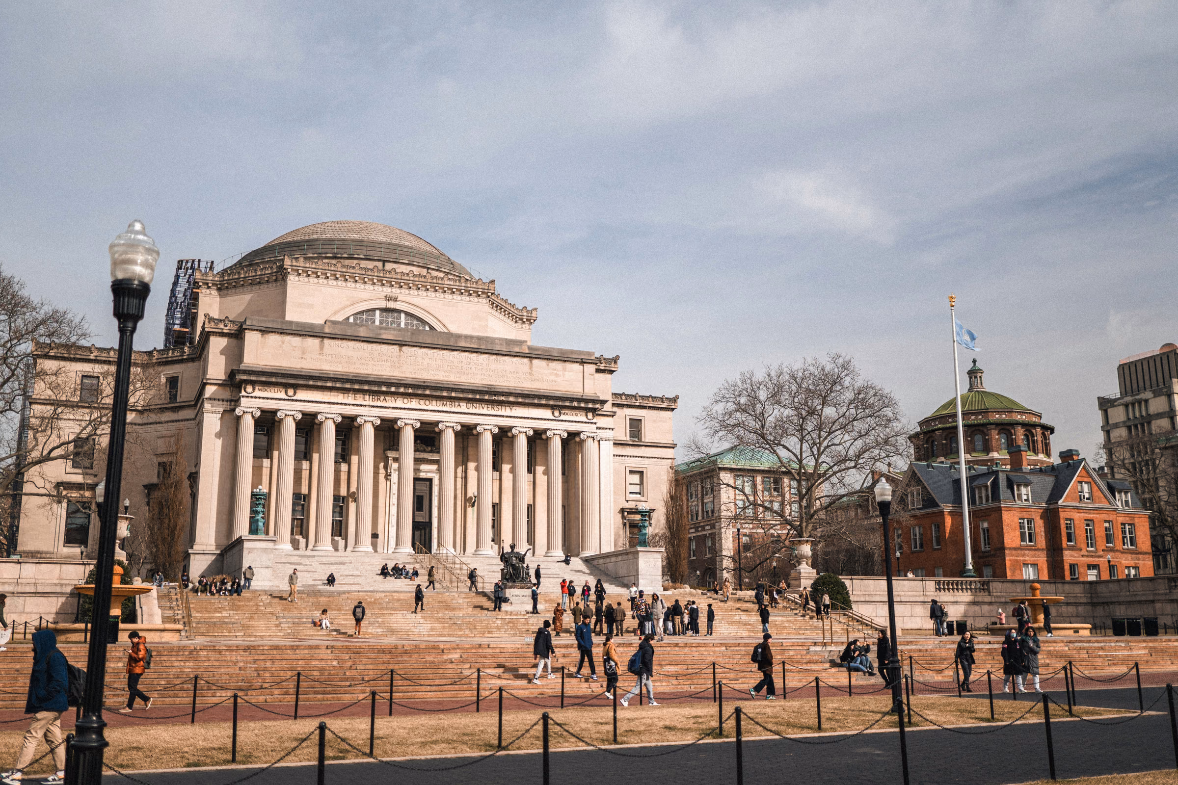 Columbia University’s Low Memorial Library and campus plaza in Morningside Heights.