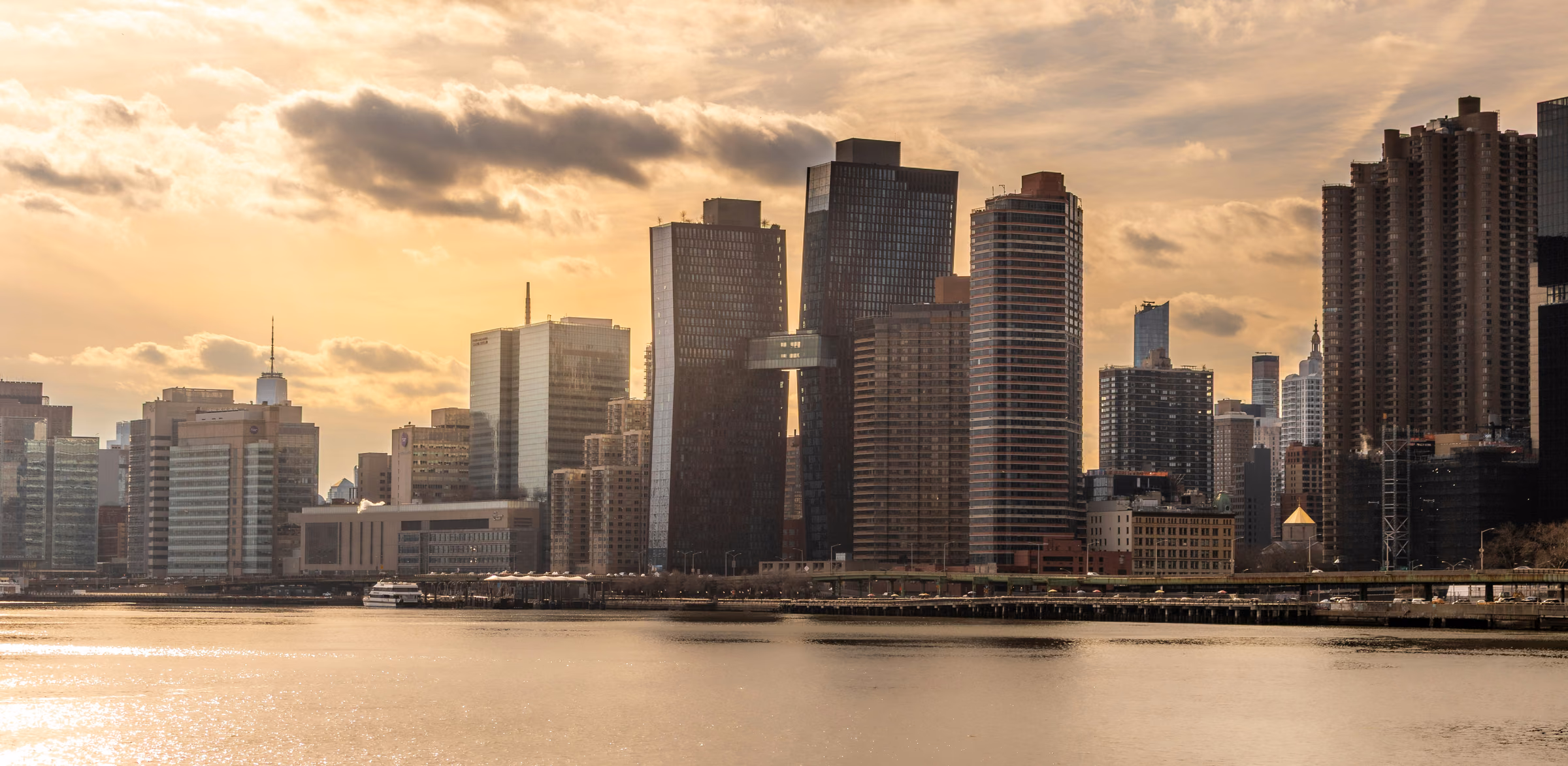 American Copper Buildings and Murray Hill waterfront at sunset