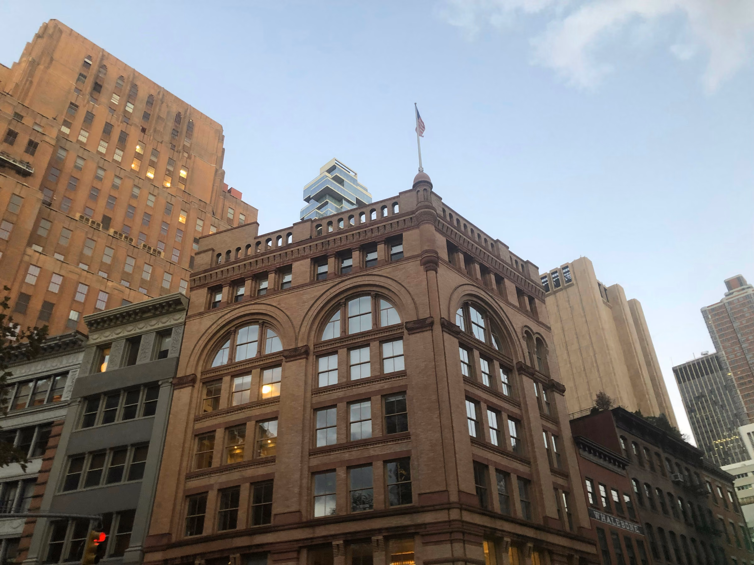 Historic masonry buildings and arched windows in Tribeca, Manhattan.