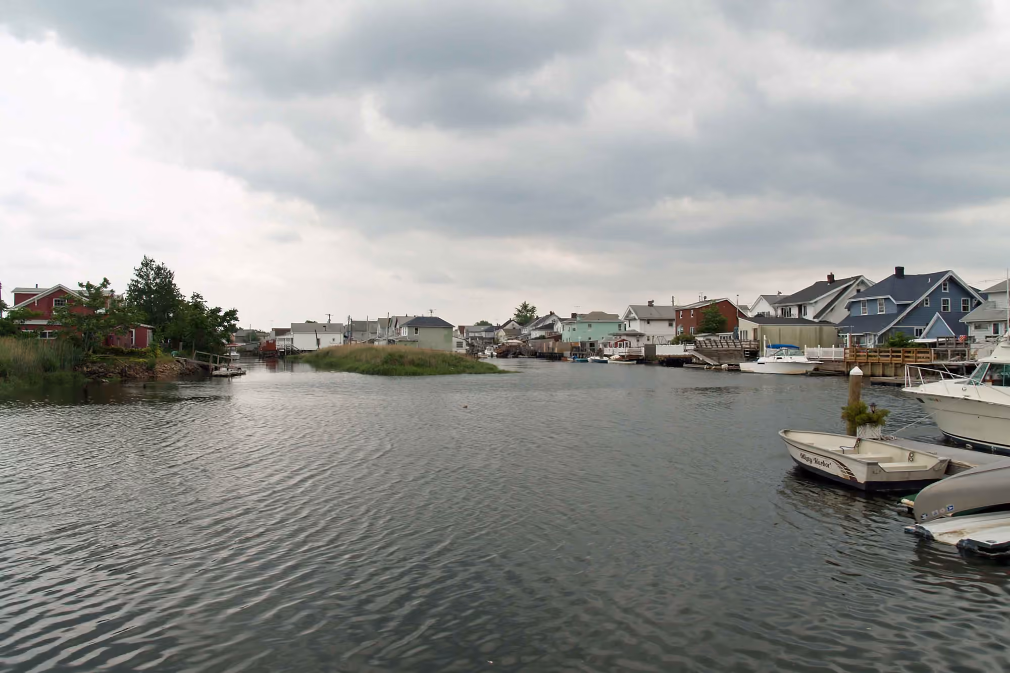 Waterfront homes along a canal in Howard Beach