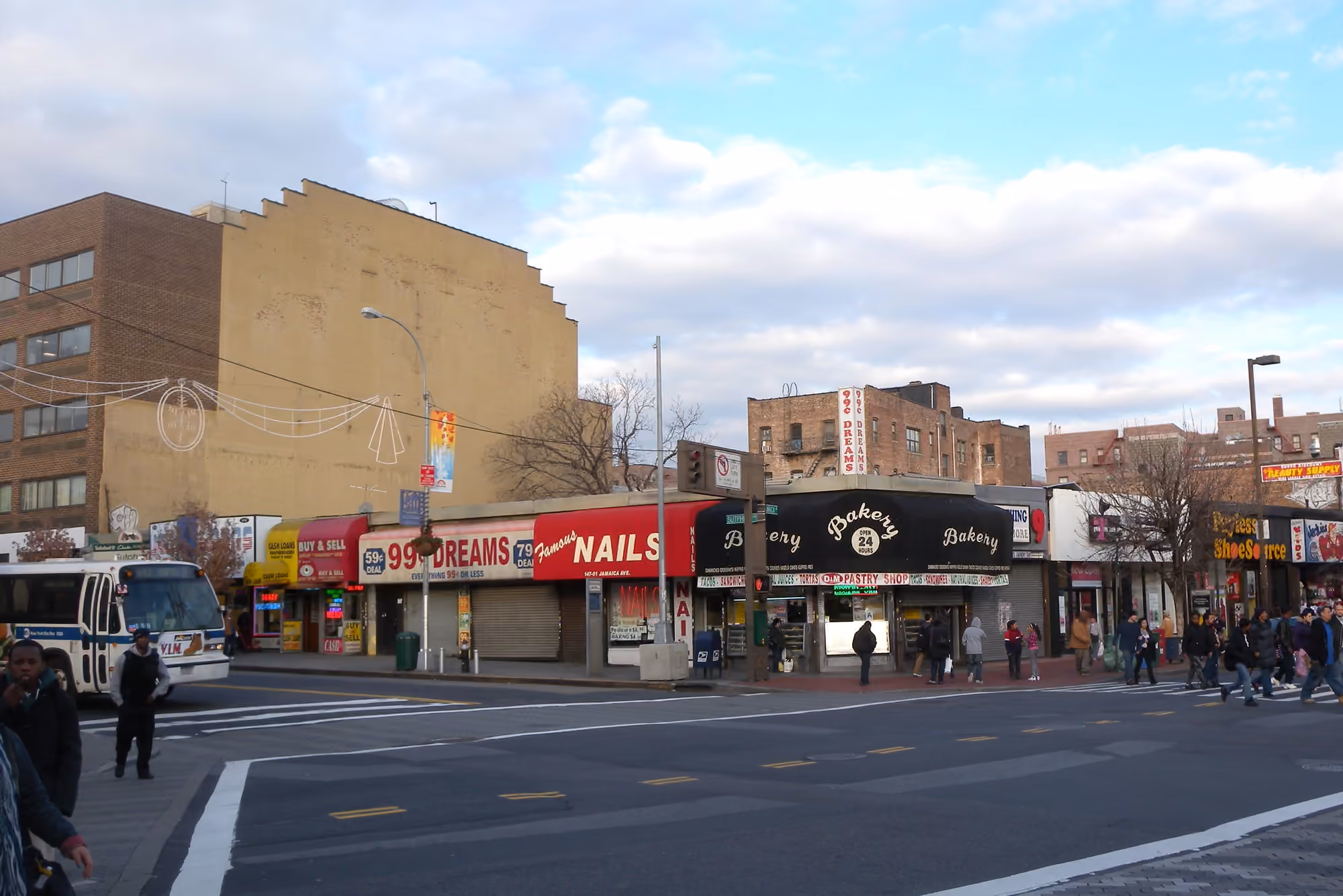The streetscape at Jamaica Avenue and Sutphin Boulevard in Jamaica