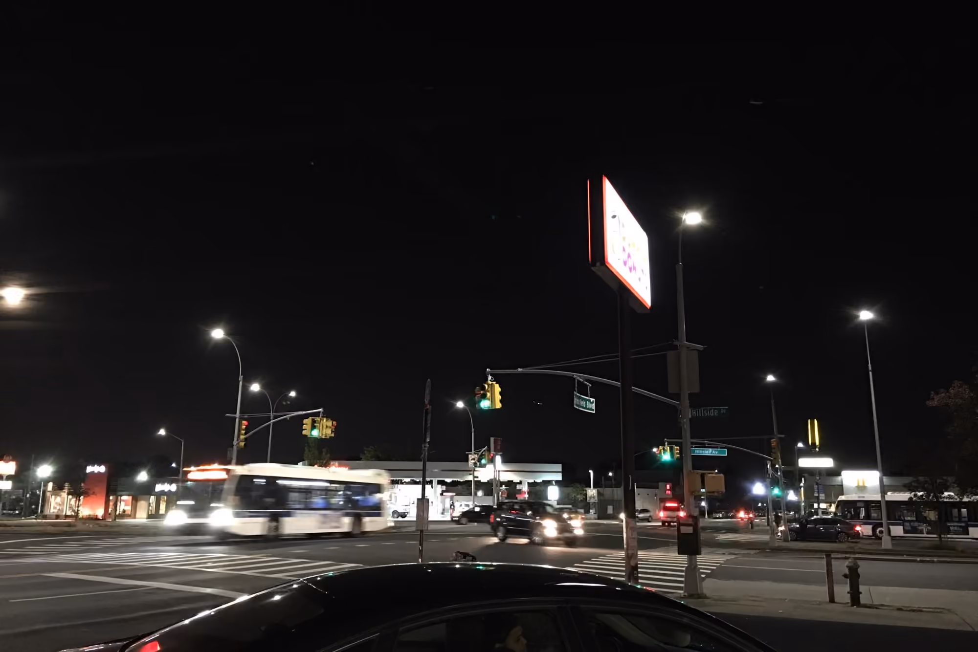 Hillside Avenue and Springfield Boulevard in Queens Village at night