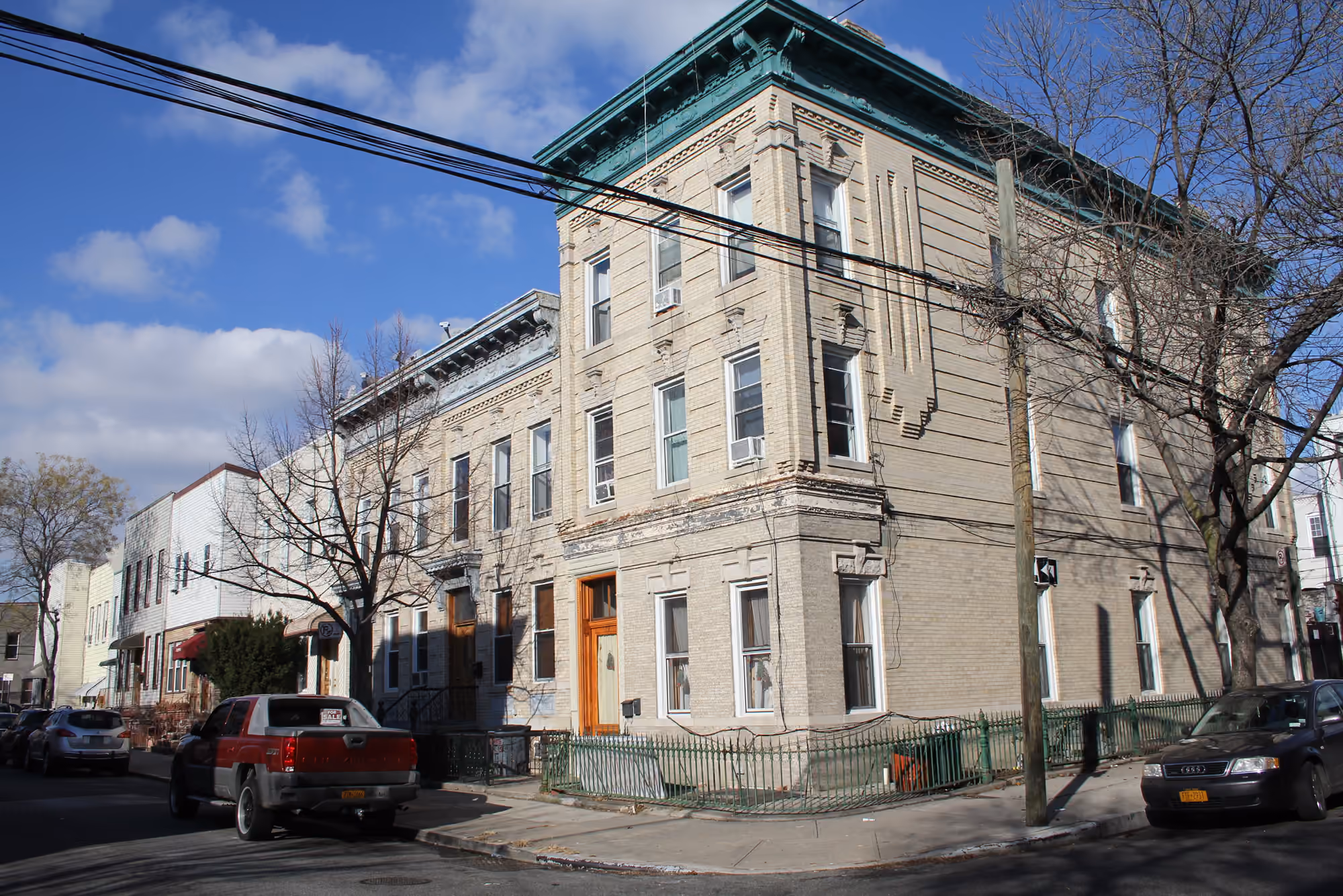 Historic brick rowhouses in the Grove–Linden–St. John district of Ridgewood